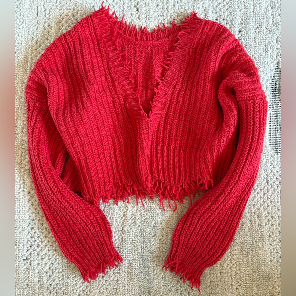 NWOT Wildfox Palmetto Reversible Cropped Knit Sweater in Red